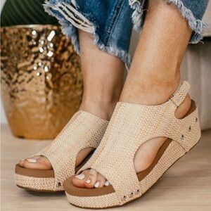 Corkys Tan Raffia Volta Wedge Sandals